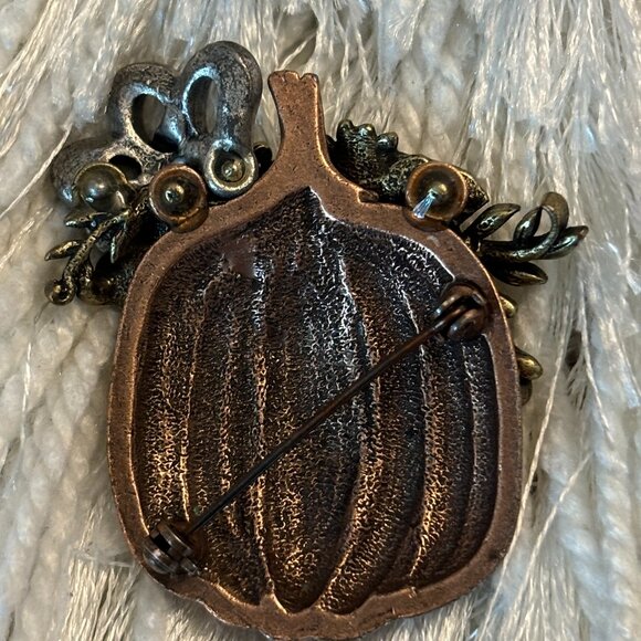 Vintage Estate Precious Medals Antique Copper Pewter Brass Pumpkin Brooch Pin 2" - Picture 2 of 4